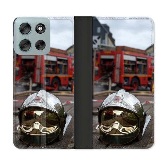 Housse cuir portefeuille Pour Motorola G56 5G Pompier Casque Camion
