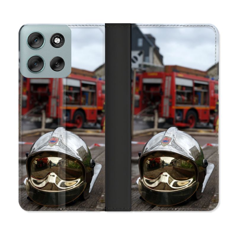 Housse cuir portefeuille Pour Motorola G56 5G Pompier Casque Camion