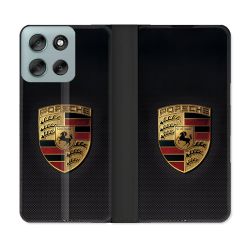 Housse cuir portefeuille Pour Motorola G56 5G Porsche Carbone