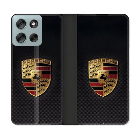 Housse cuir portefeuille Pour Motorola G56 5G Porsche Carbone