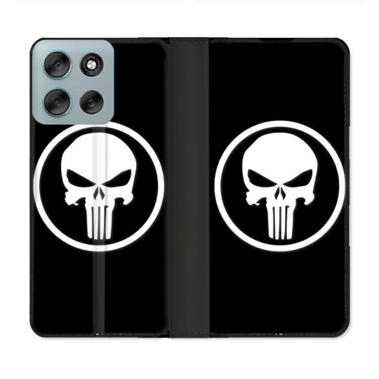Housse cuir portefeuille Pour Motorola G56 5G Punisher