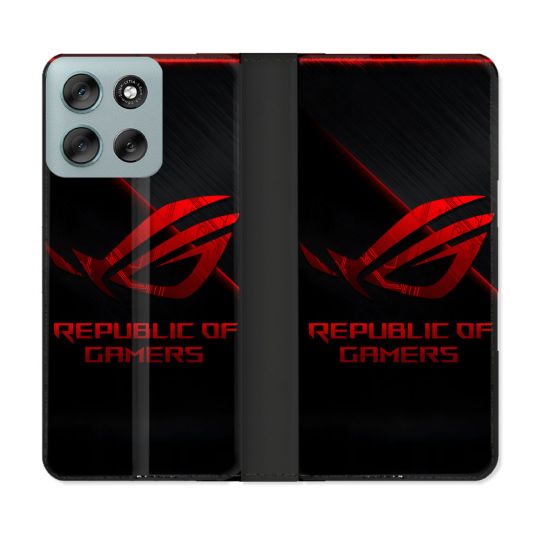 Housse cuir portefeuille Pour Motorola G56 5G ROG Rouge