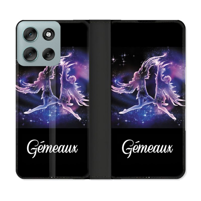 Housse cuir portefeuille Pour Motorola G56 5G Signe Zodiaque 2 Gémeaux