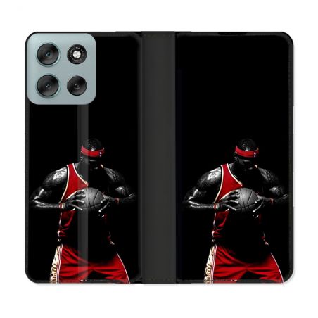 Housse cuir portefeuille Pour Motorola G56 5G Sport Basketeur