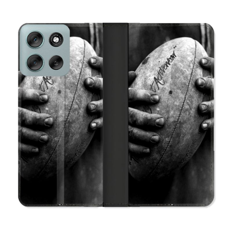Housse cuir portefeuille Pour Motorola G56 5G Sport Rugby Ballon Vintage