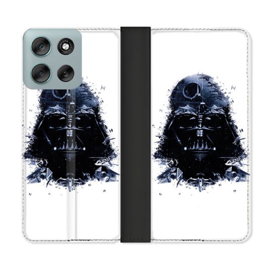 Housse cuir portefeuille Pour Motorola G56 5G Star Wars - Dark Vador Blanc