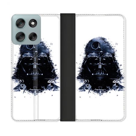 Housse cuir portefeuille Pour Motorola G56 5G Star Wars - Dark Vador Blanc