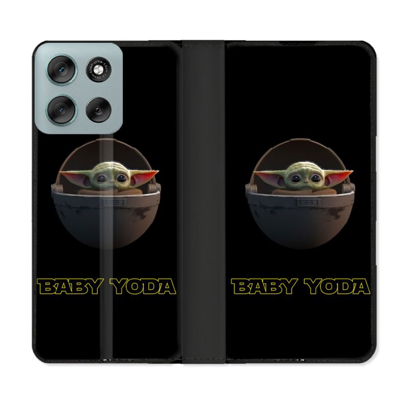 Housse cuir portefeuille Pour Motorola G56 5G Star Wars - Yoda bebe noir
