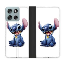 Housse cuir portefeuille Pour Motorola G56 5G Stitch Blanc