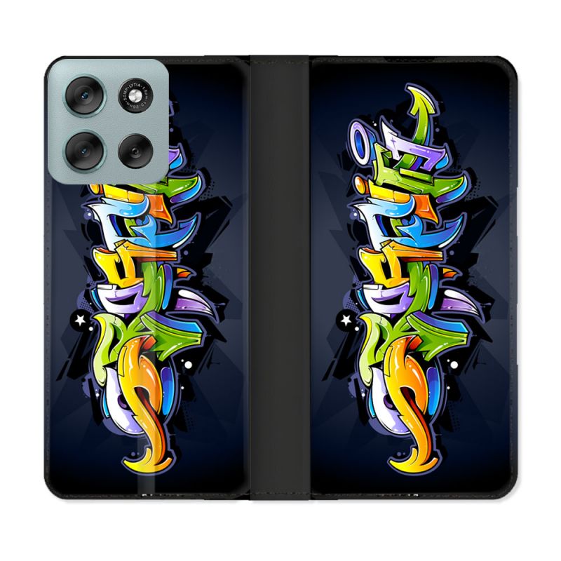Housse cuir portefeuille Pour Motorola G56 5G Street Art Graffiti