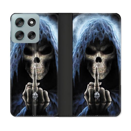 Housse cuir portefeuille Pour Motorola G56 5G Tete de Mort Doigt