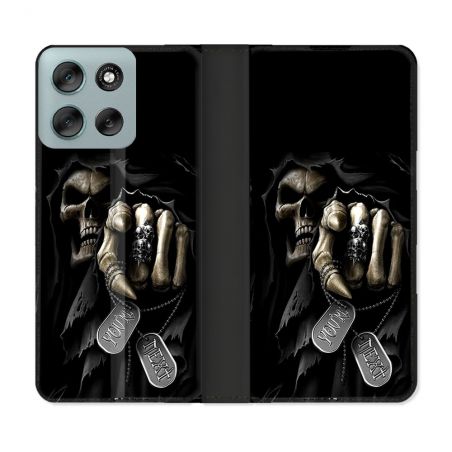 Housse cuir portefeuille Pour Motorola G56 5G Tete de Mort Your Next