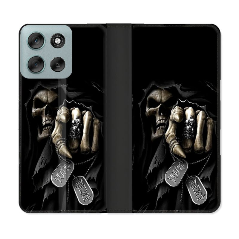 Housse cuir portefeuille Pour Motorola G56 5G Tete de Mort Your Next