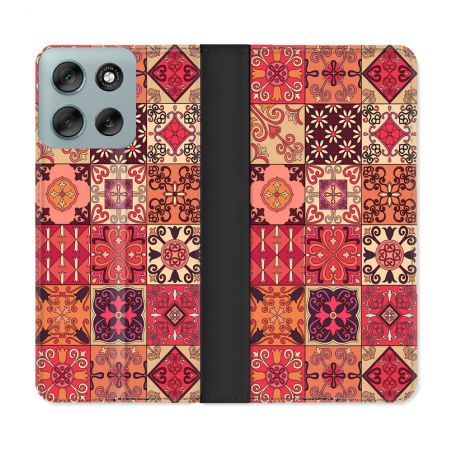 Housse cuir portefeuille Pour Motorola G56 5G Texture Carreau Ciment Rouge