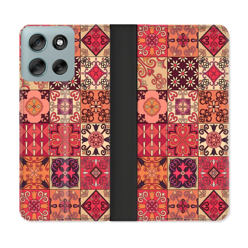 Housse cuir portefeuille Pour Motorola G56 5G Texture Carreau Ciment Rouge