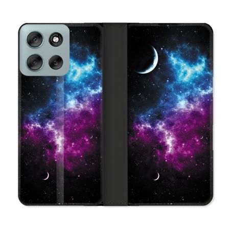 Housse cuir portefeuille Pour Motorola G56 5G Univers Bleu Violet