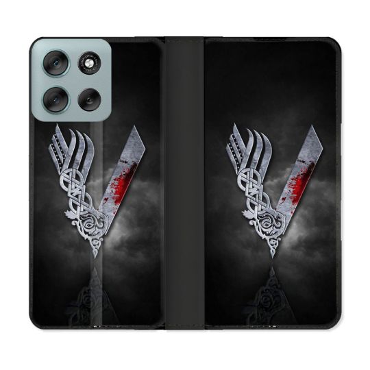 Housse cuir portefeuille Pour Motorola G56 5G Viking