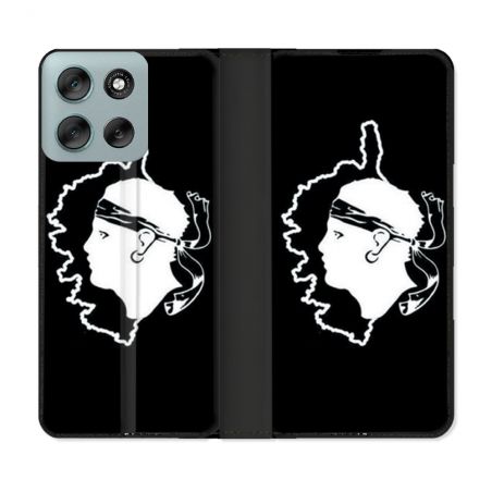 Housse cuir portefeuille Pour Motorola G56 5G Voyage Corse Noir