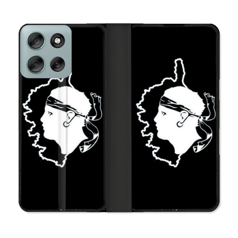Housse cuir portefeuille Pour Motorola G56 5G Voyage Corse Noir