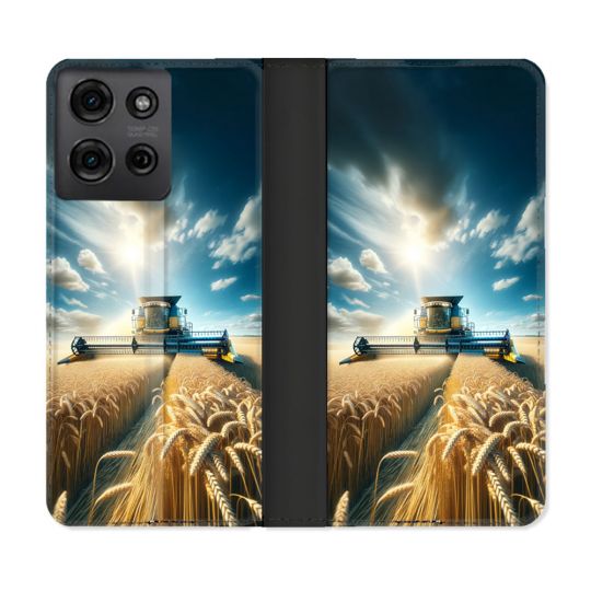 Housse cuir portefeuille Pour Motorola G75 5G Agriculture Moissonneuse Blé