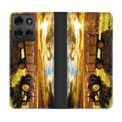 Housse cuir portefeuille Pour Motorola G75 5G Agriculture Tracteur Color