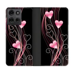 Housse cuir portefeuille Pour Motorola G75 5G Amour Coeur Rose Montant sur Noir