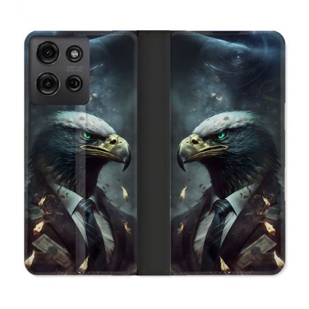 Housse cuir portefeuille Pour Motorola G75 5G Animal Aigle Business
