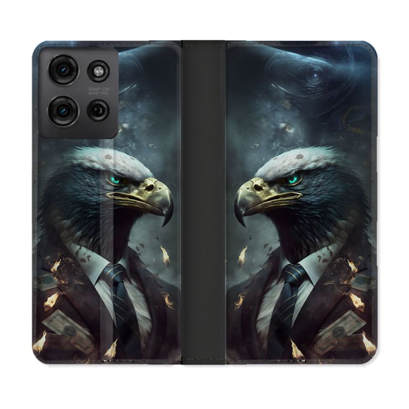 Housse cuir portefeuille Pour Motorola G75 5G Animal Aigle Business