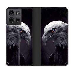 Housse cuir portefeuille Pour Motorola G75 5G Animal Aigle Royal Noir