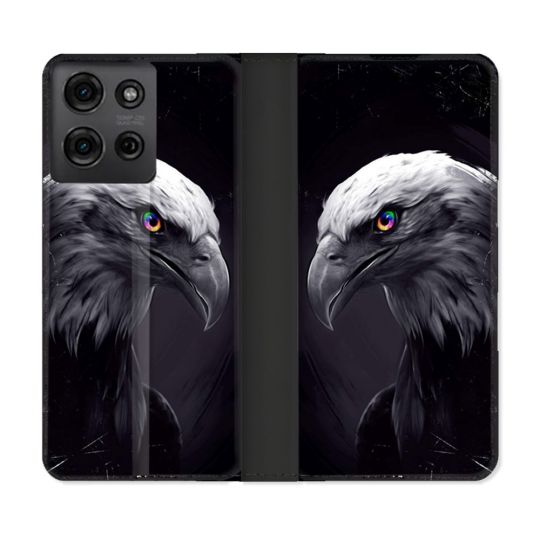 Housse cuir portefeuille Pour Motorola G75 5G Animal Aigle Royal Noir