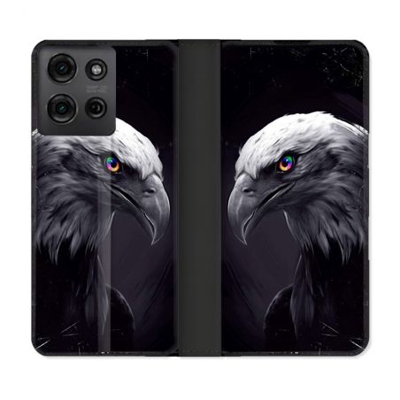Housse cuir portefeuille Pour Motorola G75 5G Animal Aigle Royal Noir