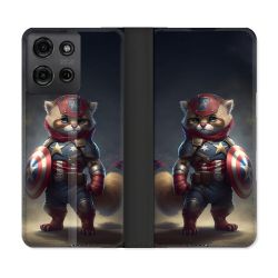 Housse cuir portefeuille Pour Motorola G75 5G Animal Chat America