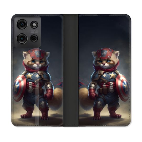 Housse cuir portefeuille Pour Motorola G75 5G Animal Chat America