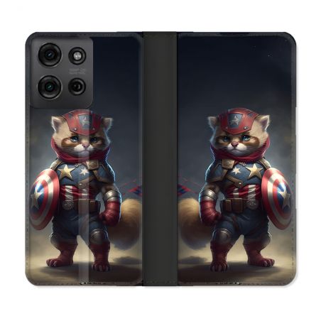 Housse cuir portefeuille Pour Motorola G75 5G Animal Chat America