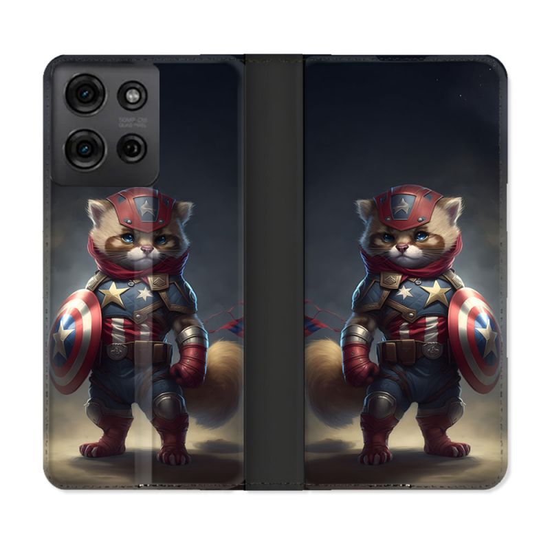 Housse cuir portefeuille Pour Motorola G75 5G Animal Chat America