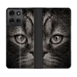 Housse cuir portefeuille Pour Motorola G75 5G Animal Chat Gris