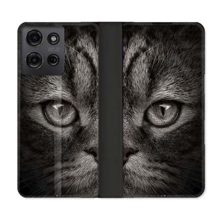 Housse cuir portefeuille Pour Motorola G75 5G Animal Chat Gris
