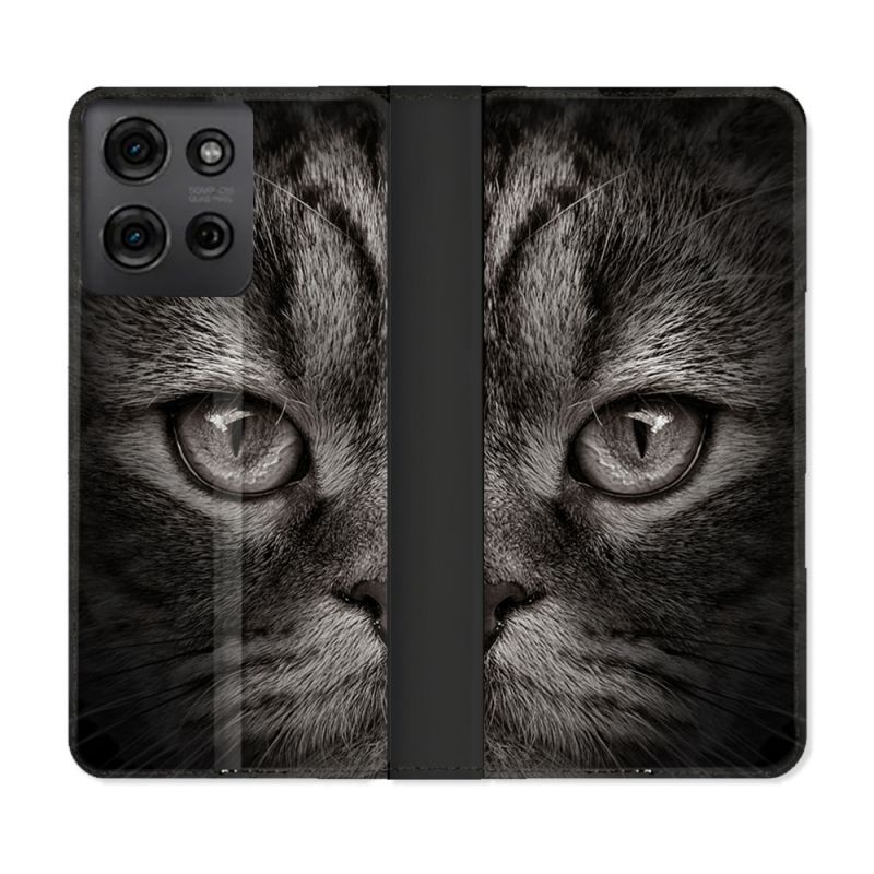 Housse cuir portefeuille Pour Motorola G75 5G Animal Chat Gris