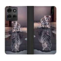 Housse cuir portefeuille Pour Motorola G75 5G Animal Chat Reflet