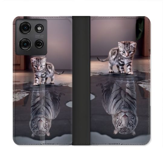 Housse cuir portefeuille Pour Motorola G75 5G Animal Chat Reflet