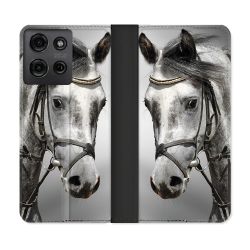 Housse cuir portefeuille Pour Motorola G75 5G Animal Cheval Blanc