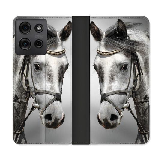 Housse cuir portefeuille Pour Motorola G75 5G Animal Cheval Blanc