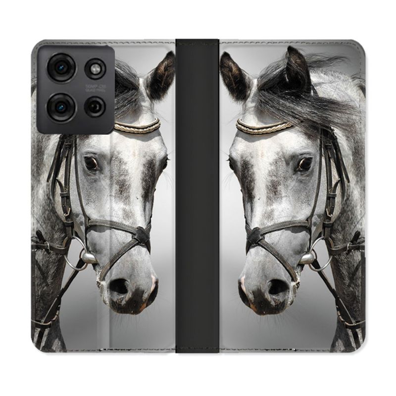 Housse cuir portefeuille Pour Motorola G75 5G Animal Cheval Blanc