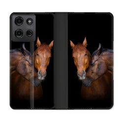 Housse cuir portefeuille Pour Motorola G75 5G Animal Cheval Marron