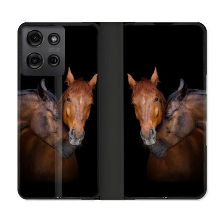 Housse cuir portefeuille Pour Motorola G75 5G Animal Cheval Marron