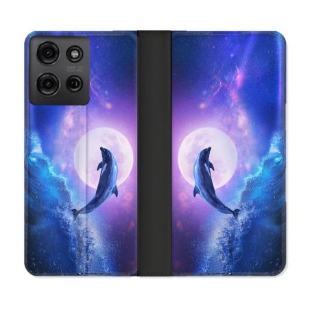 Housse cuir portefeuille Pour Motorola G75 5G Animal Dauphin Vague