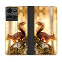 Housse cuir portefeuille Pour Motorola G75 5G Animal Ecureuil Bois