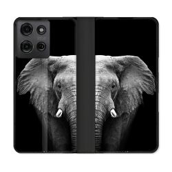 Housse cuir portefeuille Pour Motorola G75 5G Animal Elephant Noir