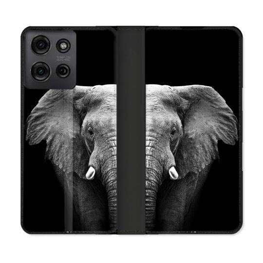 Housse cuir portefeuille Pour Motorola G75 5G Animal Elephant Noir