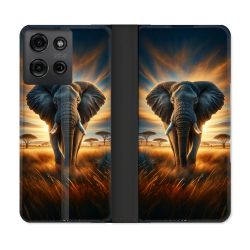 Housse cuir portefeuille Pour Motorola G75 5G Animal Elephant Savane
